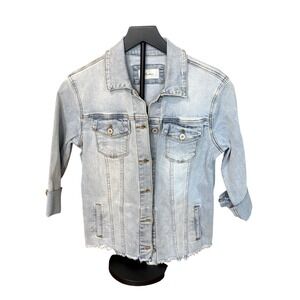 KanCan Womens Light Wash Frayed Hem Denim Trucker Jacket KC5085L Small